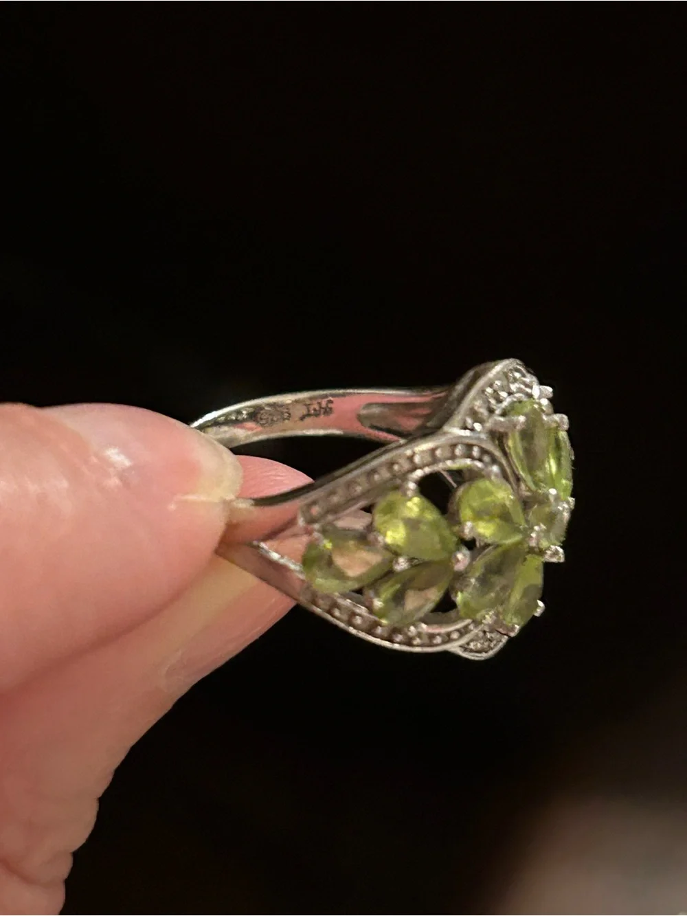 Green Clover Crystal Floral Statement Ring - Women's Jewelry , Sterling Silver
